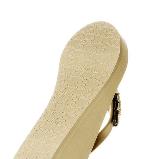 1 Circle Studs Small - Crystal Rhinestone Charm Mid Wedge Flip Flops Sandals Women