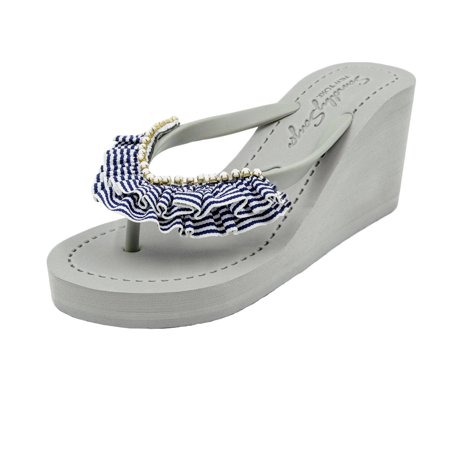 White and blue strip with white stones