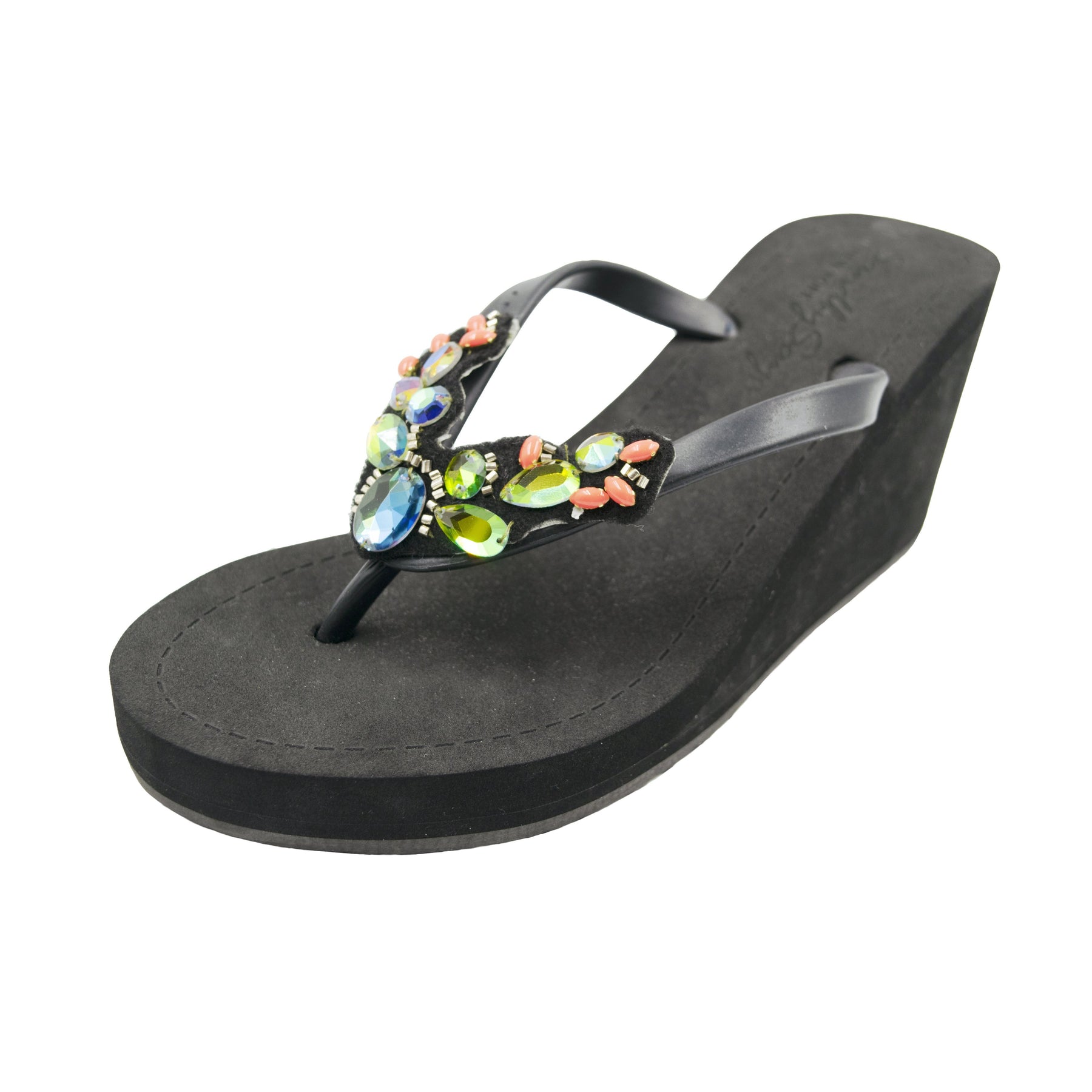 Cactus - Women's Flat Matte Sandal, Vibrant Colored Crystals