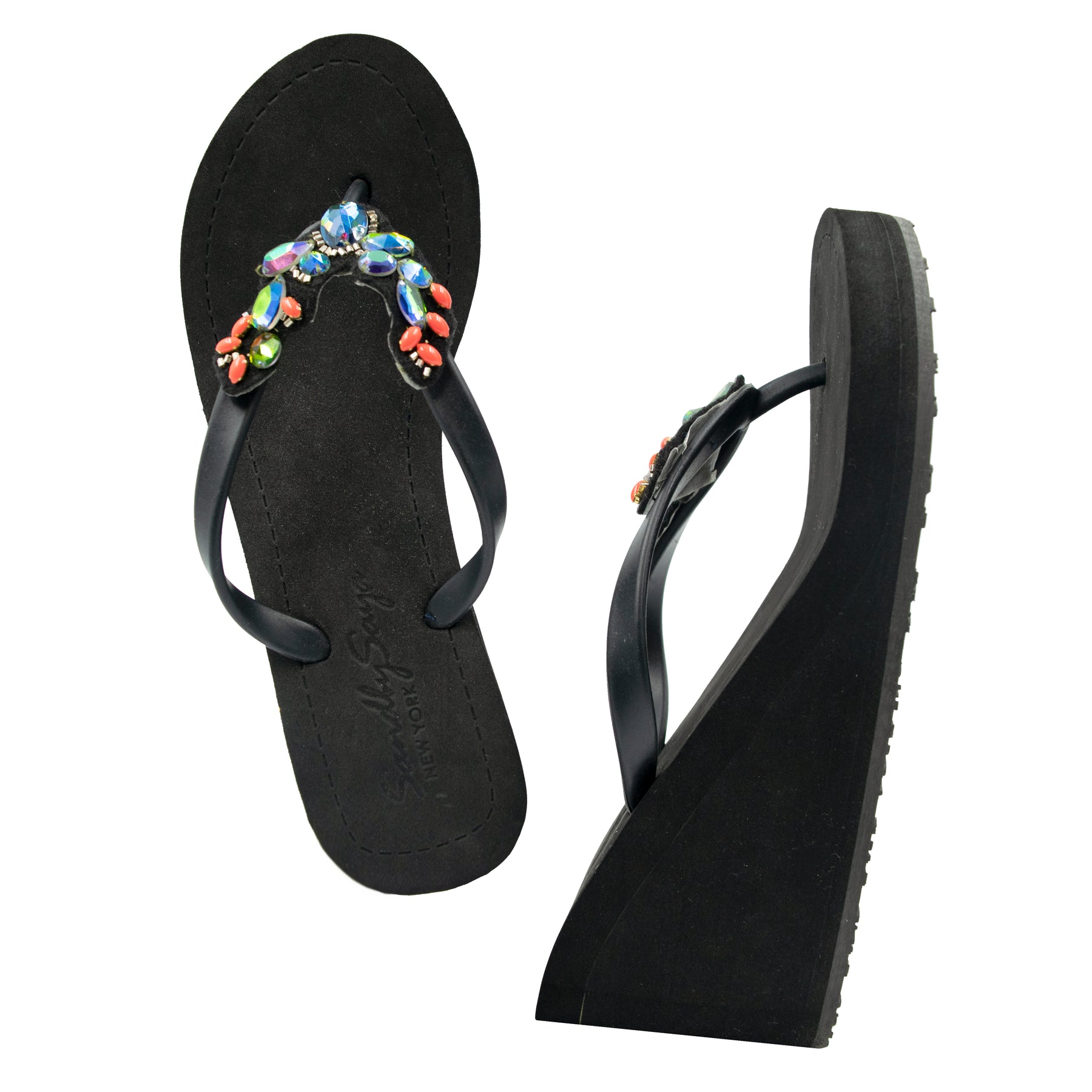 Cactus - Women's Flat Matte Sandal, Vibrant Colored Crystals