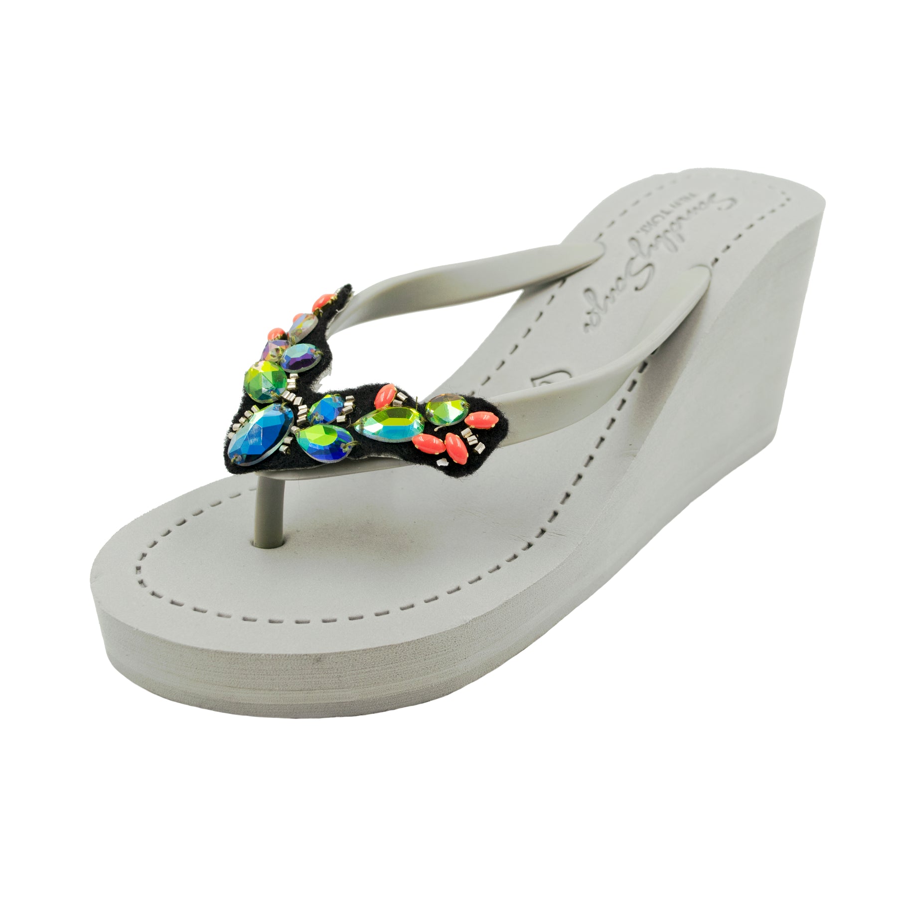 Cactus - Women's Flat Matte Sandal, Vibrant Colored Crystals