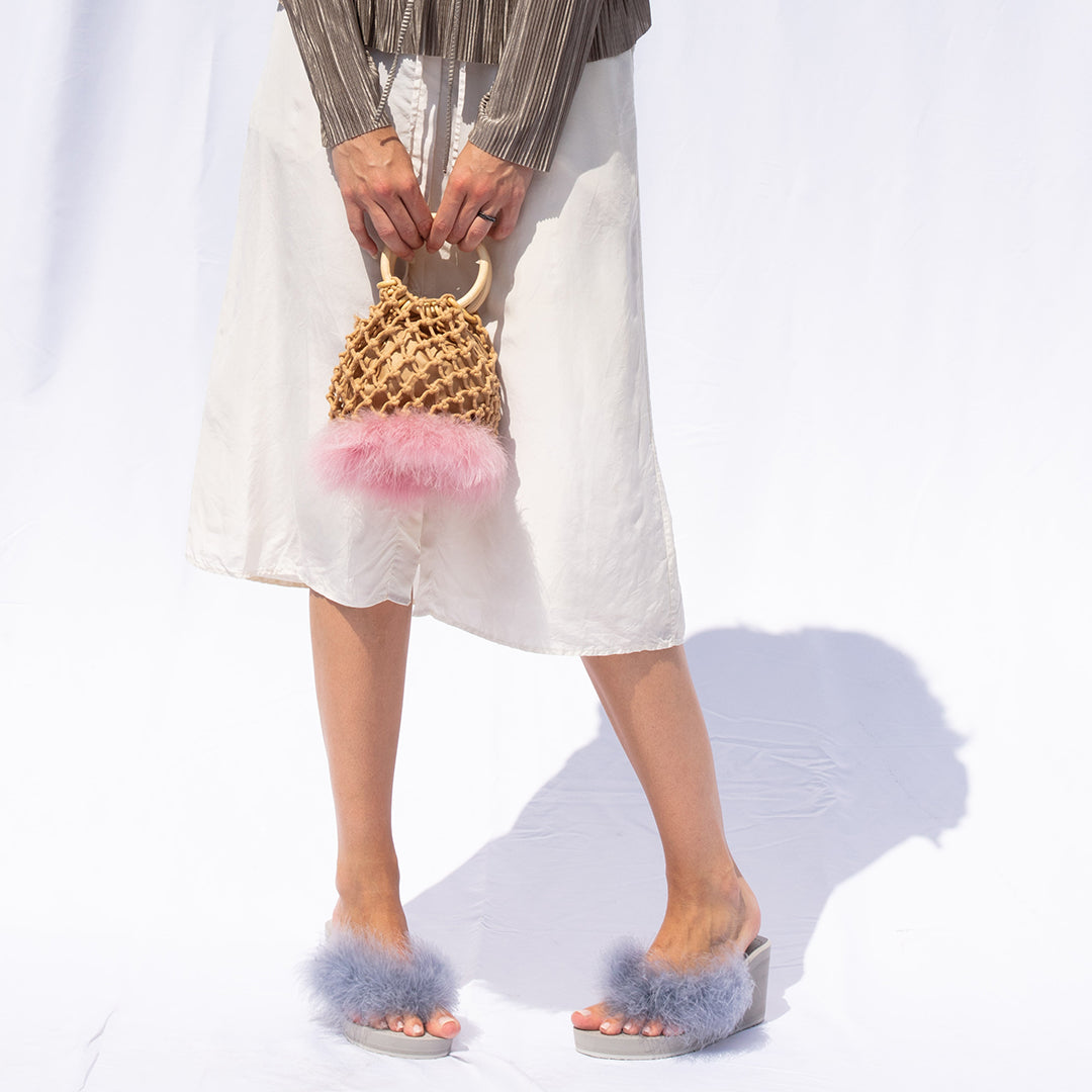 Gray Feather High Wedge Sandal – Handcrafted in New York Women's High Wedge Flip Flops Sandal