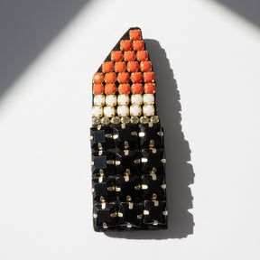 Lipstick - Brooch-Red Crystal Embroidery Motifs