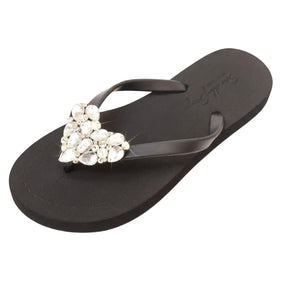 Crystal Heart - Rhine Stone Embellished Women's Flat Flip Flops Sandal