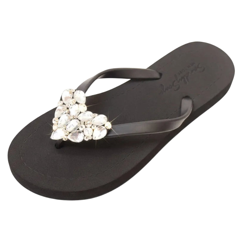 Crystal Heart - Rhine Stone Embellished Women's Flat Flip Flops Sandal