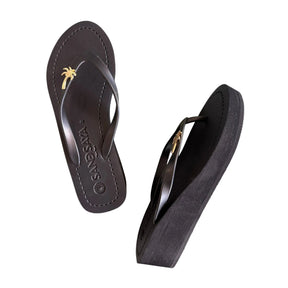 Gold Palm Tree  - Studs Charm Mid Wedge Flip Flops Sandals