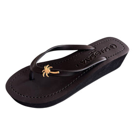 Gold Palm Tree  - Studs Charm Mid Wedge Flip Flops Sandals