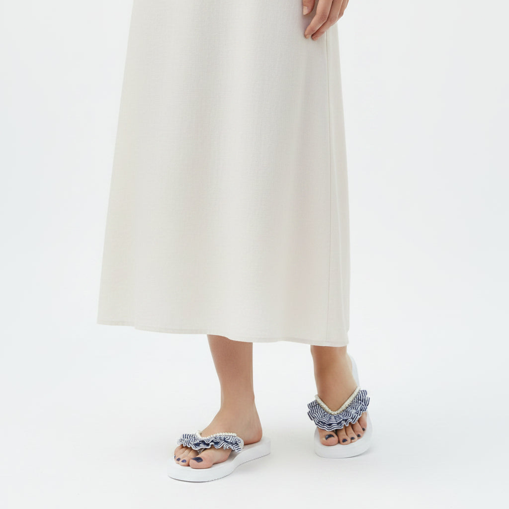Rockaway Stripe Ruffle - Embellished Flat Flip Flops Sandal