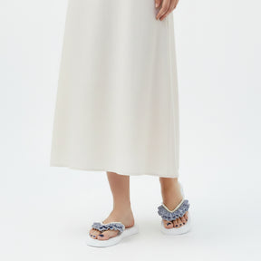 Rockaway Stripe Ruffle - Embellished Flat Flip Flops Sandal