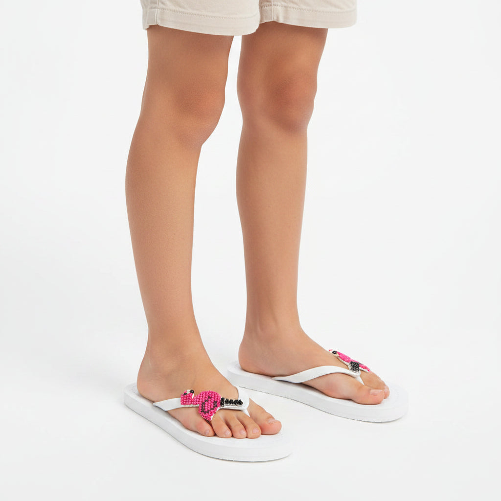Flamingo Pink Rhine Stone Embellished- Big Kids Flip Flops Sandal