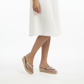 Greenwich - Crystal Rhinestone Embellished Mid Wedge Flip Flops