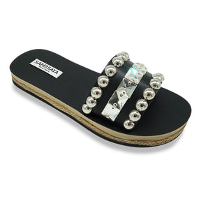 Crystal Studded Slide Sandals – Handmade in New York- Waterproof women’s Espadrille Comfy Slide Flat