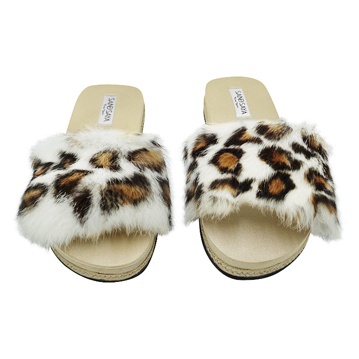 Leopard Rabbit Fur - Espadrille Flat-Genuine Fur