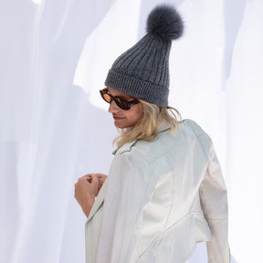 Cashmere Pom Pom Beanie Knit Hat- Super Soft