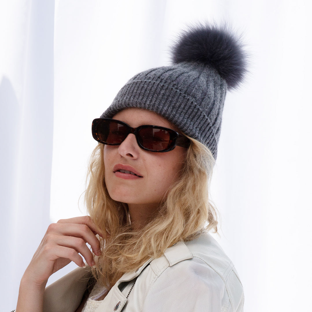 Cashmere Pom Pom Beanie Knit Hat- Super Soft