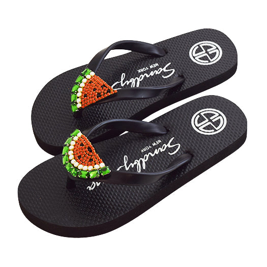 Watermelon - Women's Mid Wedge, Beaded, Watermelon