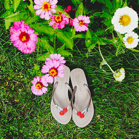 Gold Women's Mid Wedge Sandals with Cherry, Flip Flops summer 