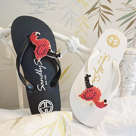 Flamingo Pink Rhine Stone Embellished- Big Kids Flip Flops Sandal