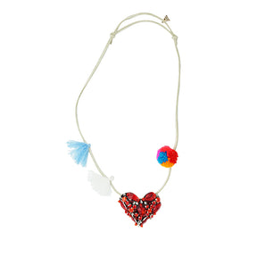 Chelsea Red Heart Kids Pom Pom Necklace