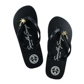 Gold, Palm Tree, Stud, Black, Flat, Comfortable, Sandal