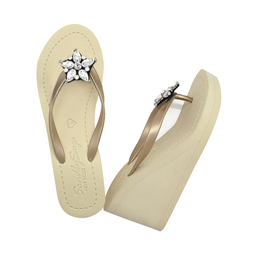 Gold sandal, crystal stone star