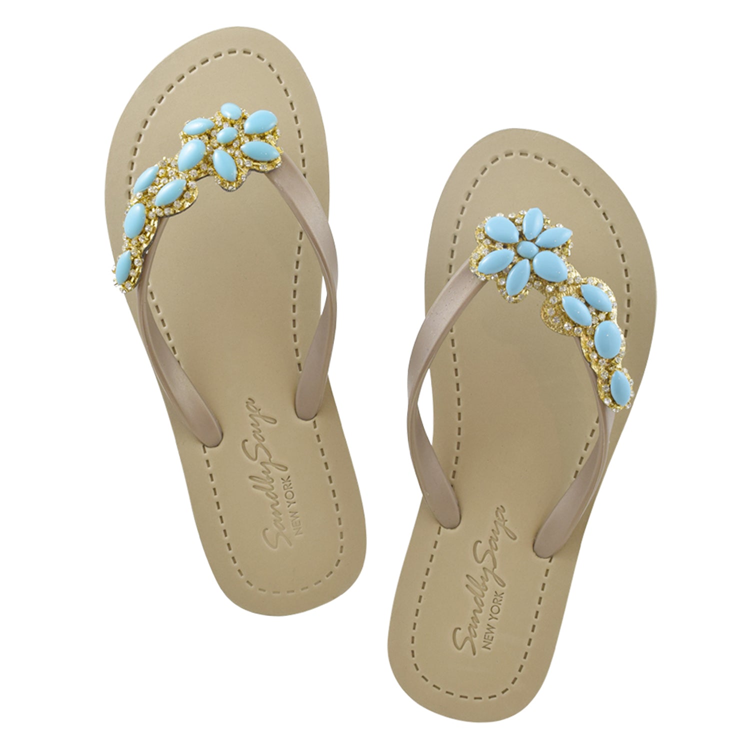 Brooklyn - Women's Flat Sandal, Blue Turquoise, Flower