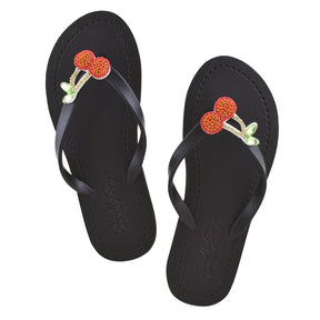 Cherry - Girls Sandal- Red Fruits Rhine Stone Embellished Flip Flops for kids