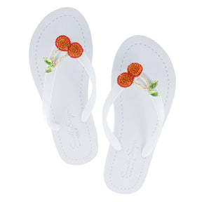 Cherry - Girls Sandal- Red Fruits Rhine Stone Embellished Flip Flops for kids