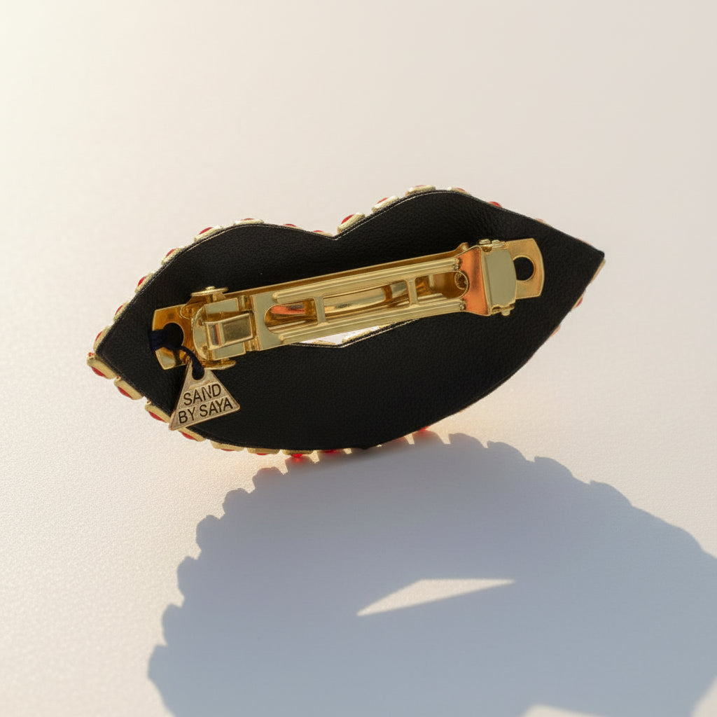 Lipstick - Hair Pin-Red Crystal Embroidery Motifs