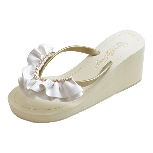 Gold Women's High heels Sandals with White Rockway, Flip Flops summer