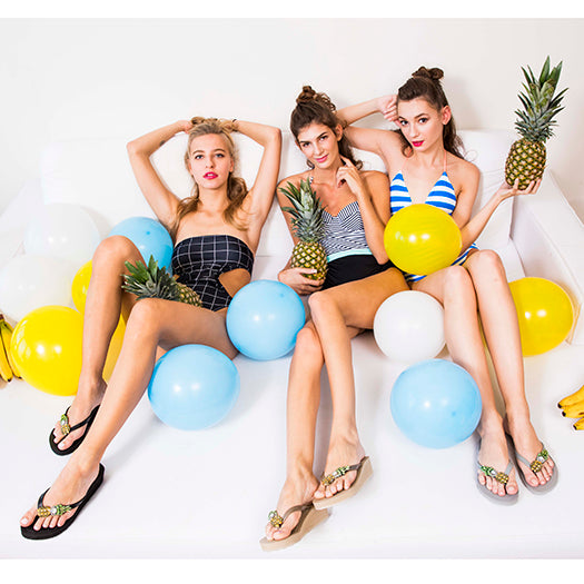 Gold Women's Mid heel Sandals with Pineapple, Flip Flops summer 