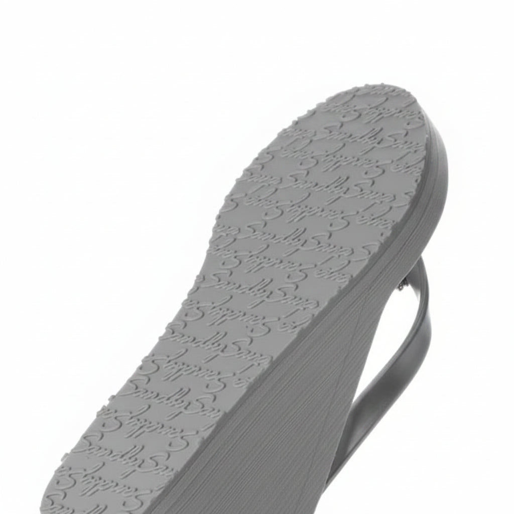 Sheep Fur -Gray Genuine Fur Embellished Women's High Wedge Flip Flops Sandal