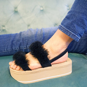 Sheep Fur - Waterproof Espadrille Platform Black