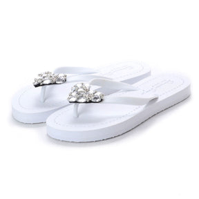 Crystal Heart  - Big Kids Flip Flops Sandal Clear Rhine Stone Embellished Girls Flip Flops