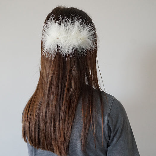 Feather Hair Pin - White, Gray and Pink