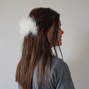 Feather Hair Pin - White, Gray and Pink